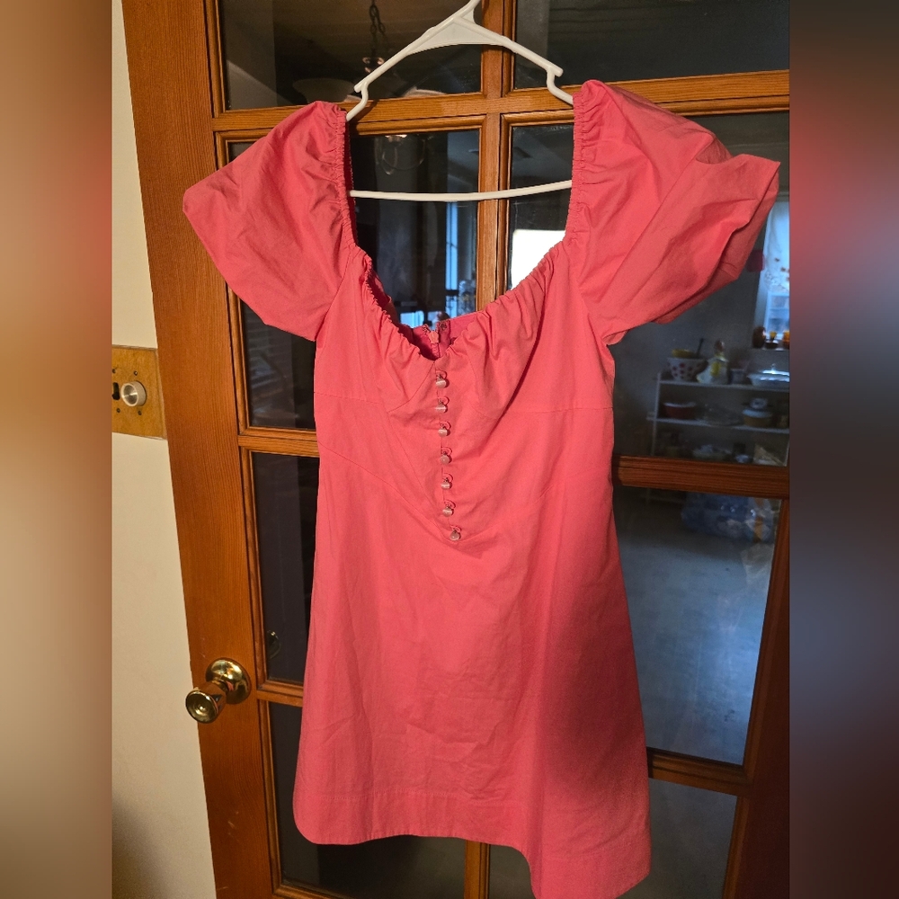 Staud Pink Puff Sleeve Mini Dress